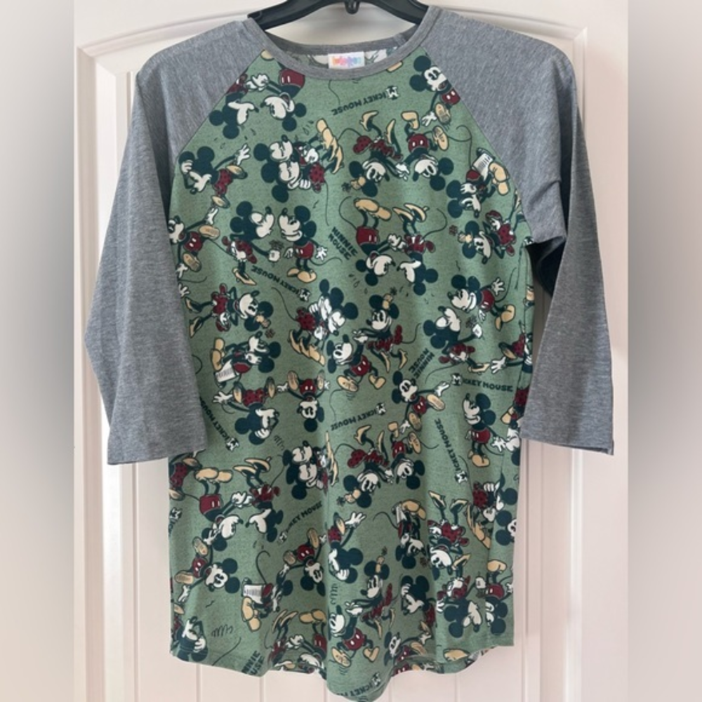 Mickey & Minny Mouse Disney Size Medium Randy Women’s Shirt Green Grey‎ Lularoe